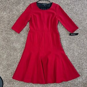 Lafayette 148 New York Red A-Line Dress with Crew Neck 100% Virgin wool/laine
